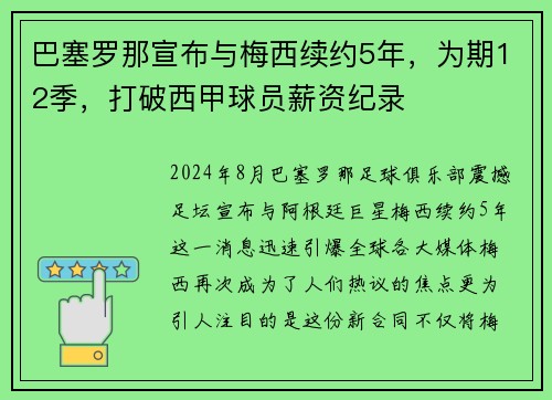 巴塞罗那宣布与梅西续约5年，为期12季，打破西甲球员薪资纪录